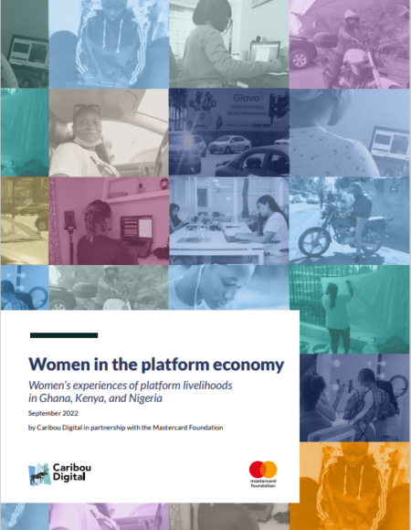 The cover of a report, made of a collage of images of women interviewed for the report